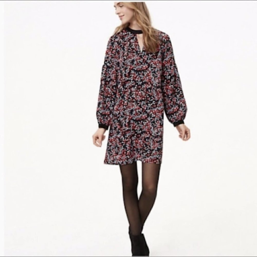 NWT Ann Taylor LOFT Dress Cherry Fruit Velvet Neckline Cut Out Long Sleeve Large